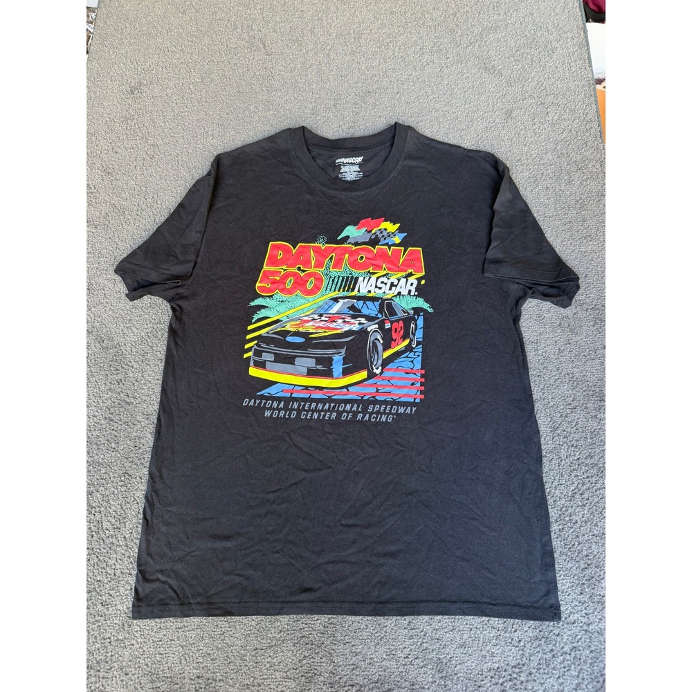 NASCAR Daytona 500 Graphic T-Shirt Mens Large Black World Center of Racing Tee